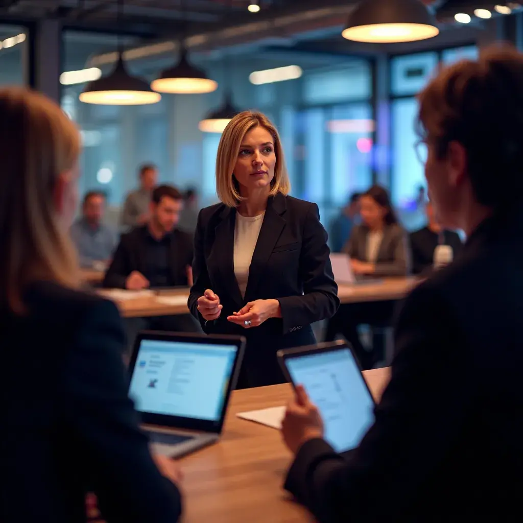 Berater, der mit einem Laptop an einem Tisch arbeitet